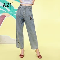 a21 high waist loose women denim panda print jeans 2022 summer female oversize cotton pants streetwear
