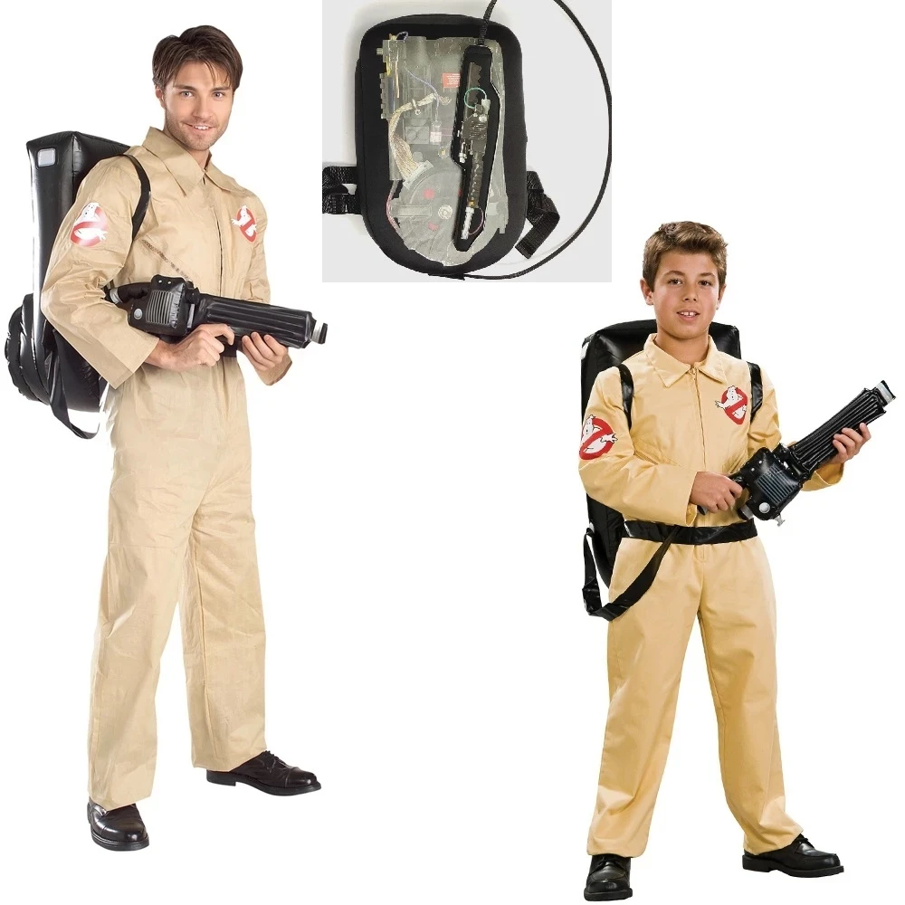 Movie Theme Ghostbuster Cosplay Kids Mens' Halloween Costume Suitable for Boys Child Adult Man Jumpsuit Cloth & Backpack