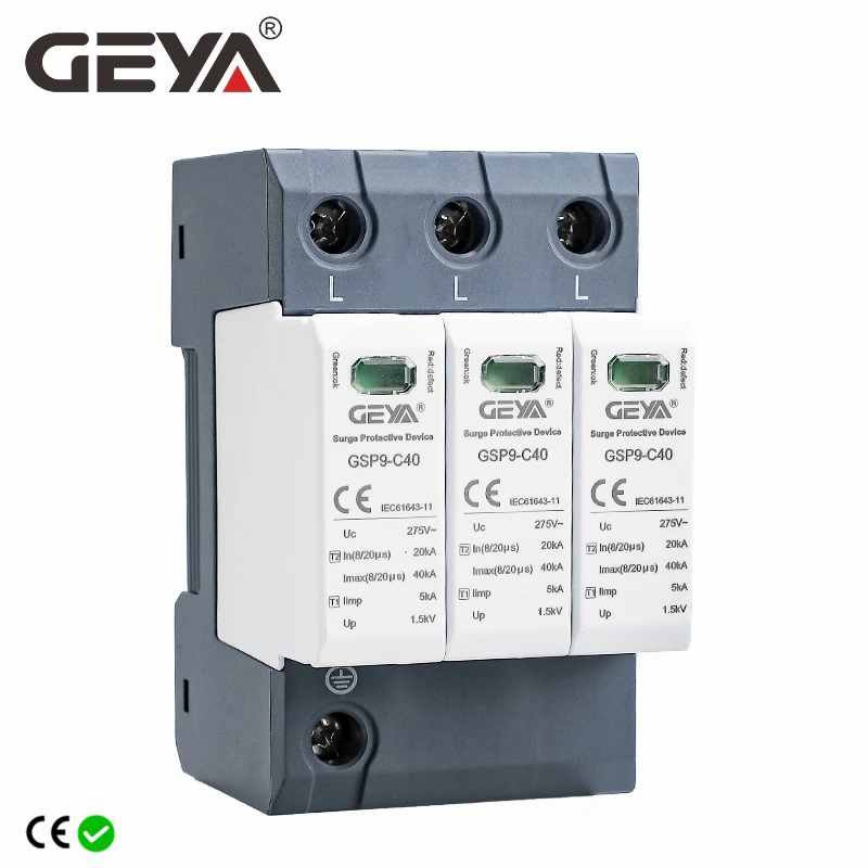 GEYA GSP9 40KA SPD 3P AC275V AC385V 400V 440V Din Rail House стабилизатор напряжения Защита от низкого напряжения устройства GEYA GSP9 40KA SPD 3P AC275V AC385V 400V 440V Din Rail House стабилизатор напряжения Защита от низкого напряжения устройства