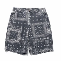 american fashion brand new summer cashew blossom ethnic style printed washed shorts loose casual mens blue capris