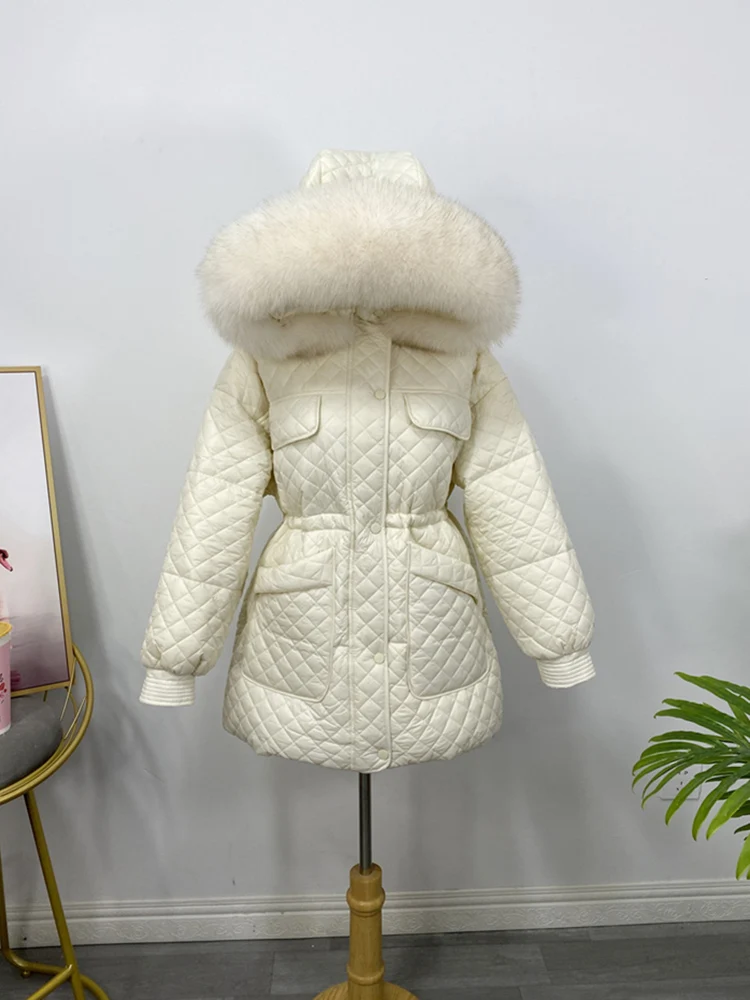 Autumn and winter new down jacket in long paragraph waist fox fur collar thickening warm jacket y2k Clothes brawomen 2022 new in