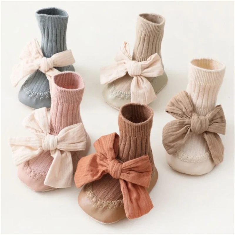 

Lawadka 0-24M Spring Autumn Newborn Baby Socks With Rubber Soles Bowknot Infant Girls Boys Shoes Toddler Floor Anti Slip Sock