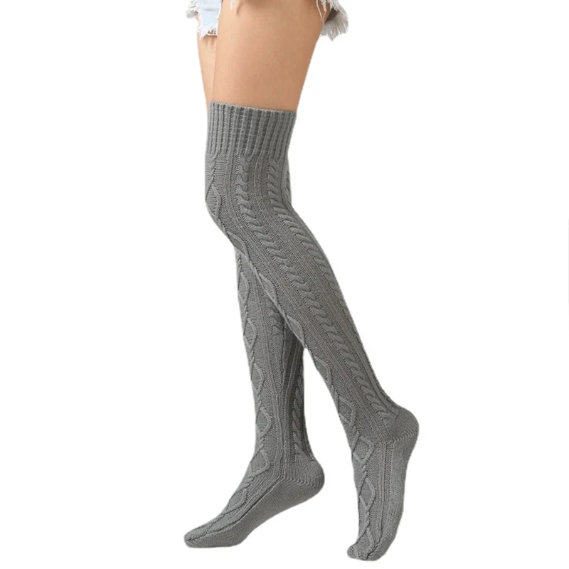 New plush and thickened Women Stockings Winter Casual Wool Warm Fluffy Over Keen Kinitted Leg Warm Thigh High Stockings Women