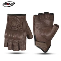 breathable fingerless gloves summer motorcycle gloves sheepskin motocross gloves retro moto motorbiker guantes moto