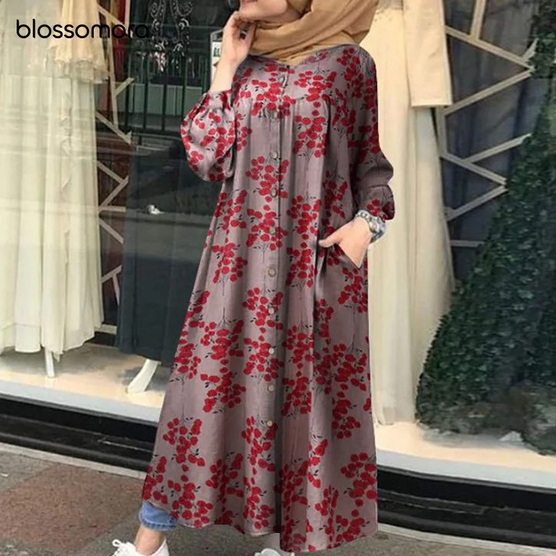 

Blossomora Floral Print Loose Vintage Shirt Dress Casual Long Sleeve Single Breasted Maxi Dresses Autumn Vestidos for Women 2022