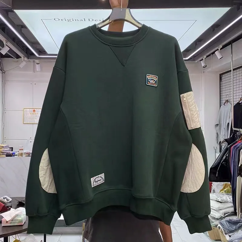 

Japanese retro color matching casual with cashmere loose round collar sweater