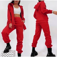 casual women hoodie two piece sets zipper hooded jacket and pencil pant warm suits autumn winter fashion streetwear tracksuits