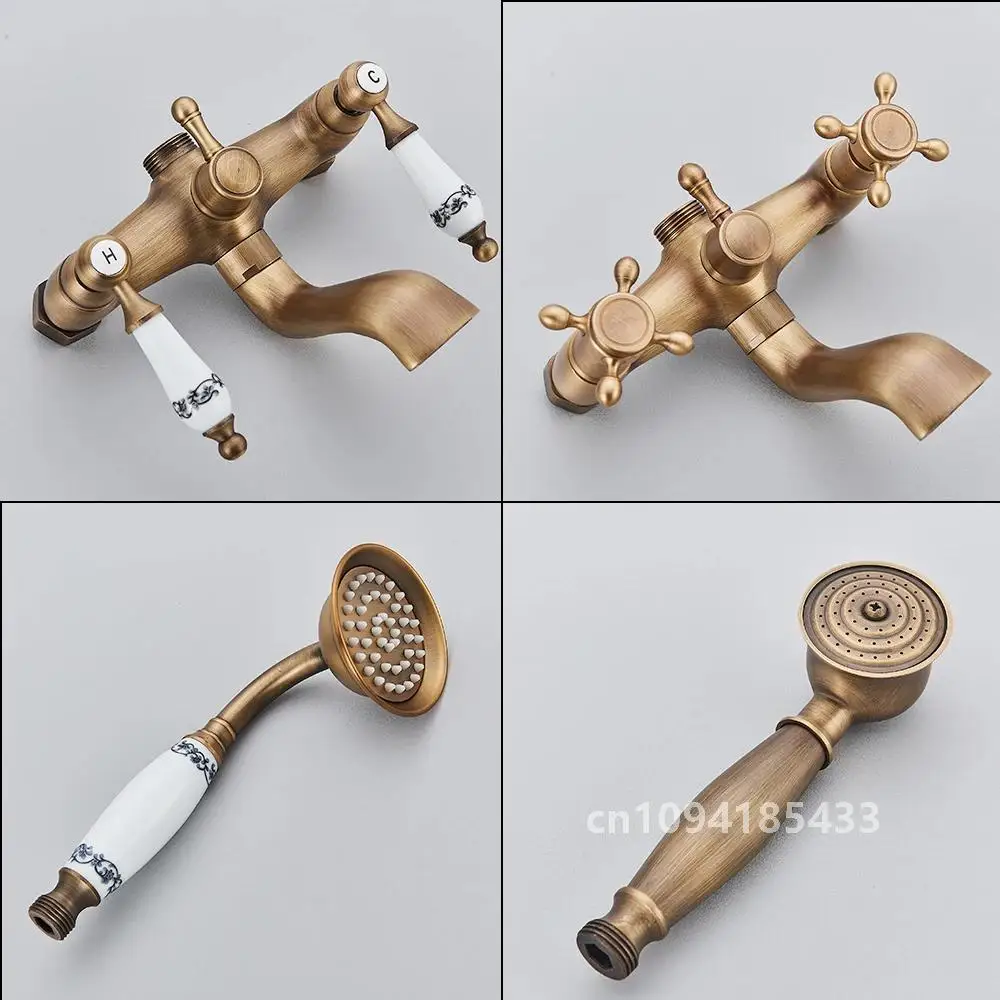 Onyzpily Смеситель для душа ванны Античный ORB Золотой стиль телефона Спрей Настенный