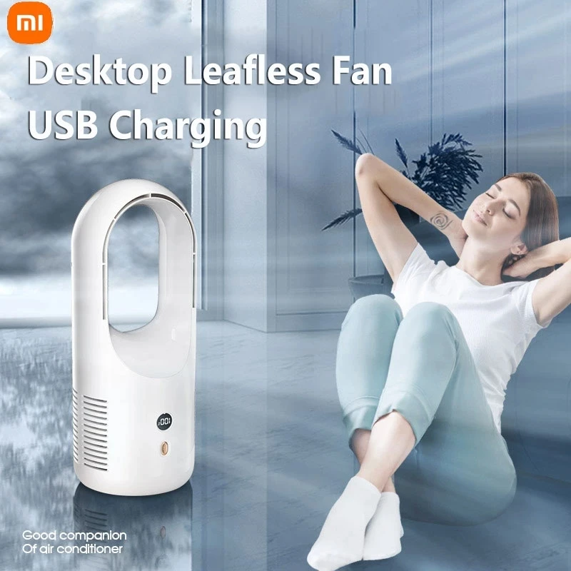 

New Xiaomi Bladeless Fan Portable Desktop Usb Rechargable Air Cooler Cooling Fan Led Display Office Silent 360° Circulation