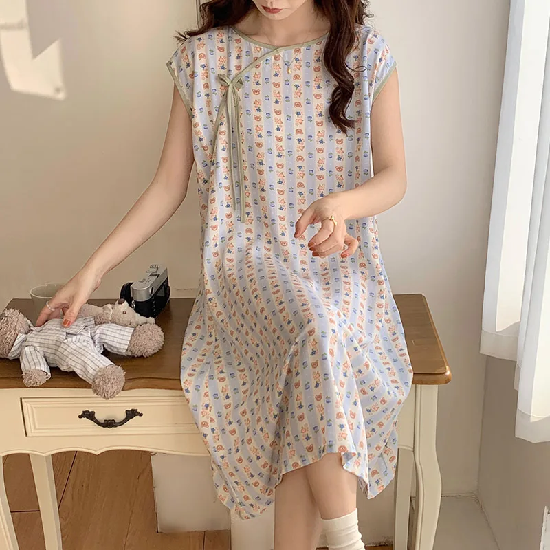 Новое пижамное платье без рукавов в китайском стиле для женщин Крутое летнее