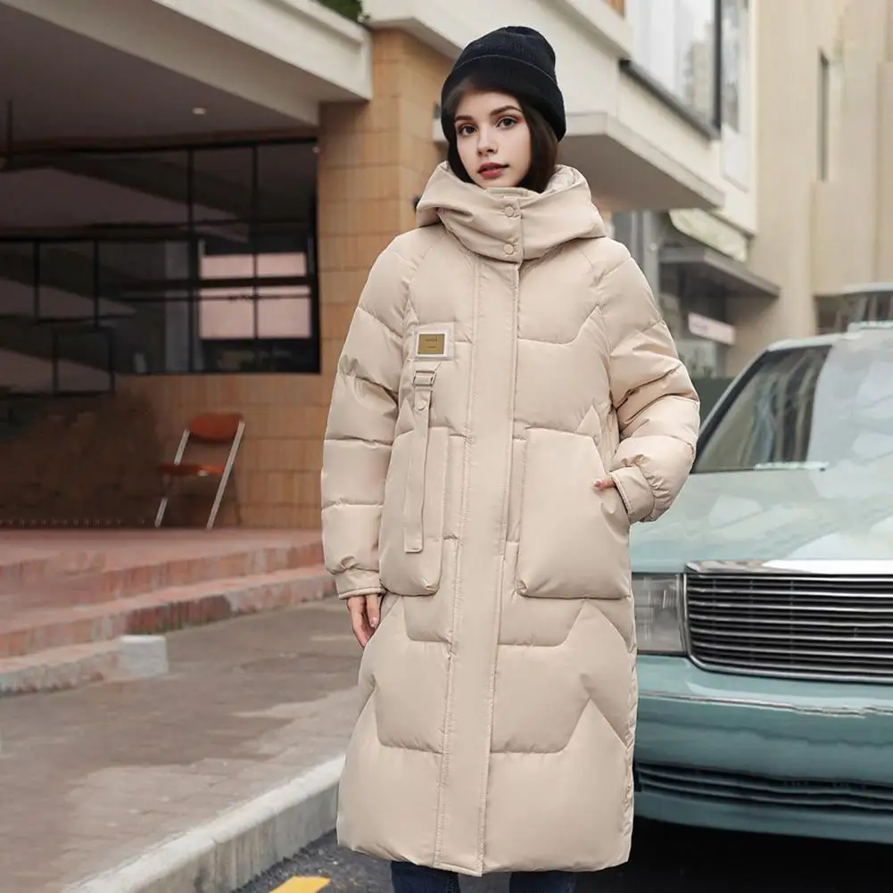 Женское пальто средней длины ветрозащитное зимнее пуховое с капюшоном