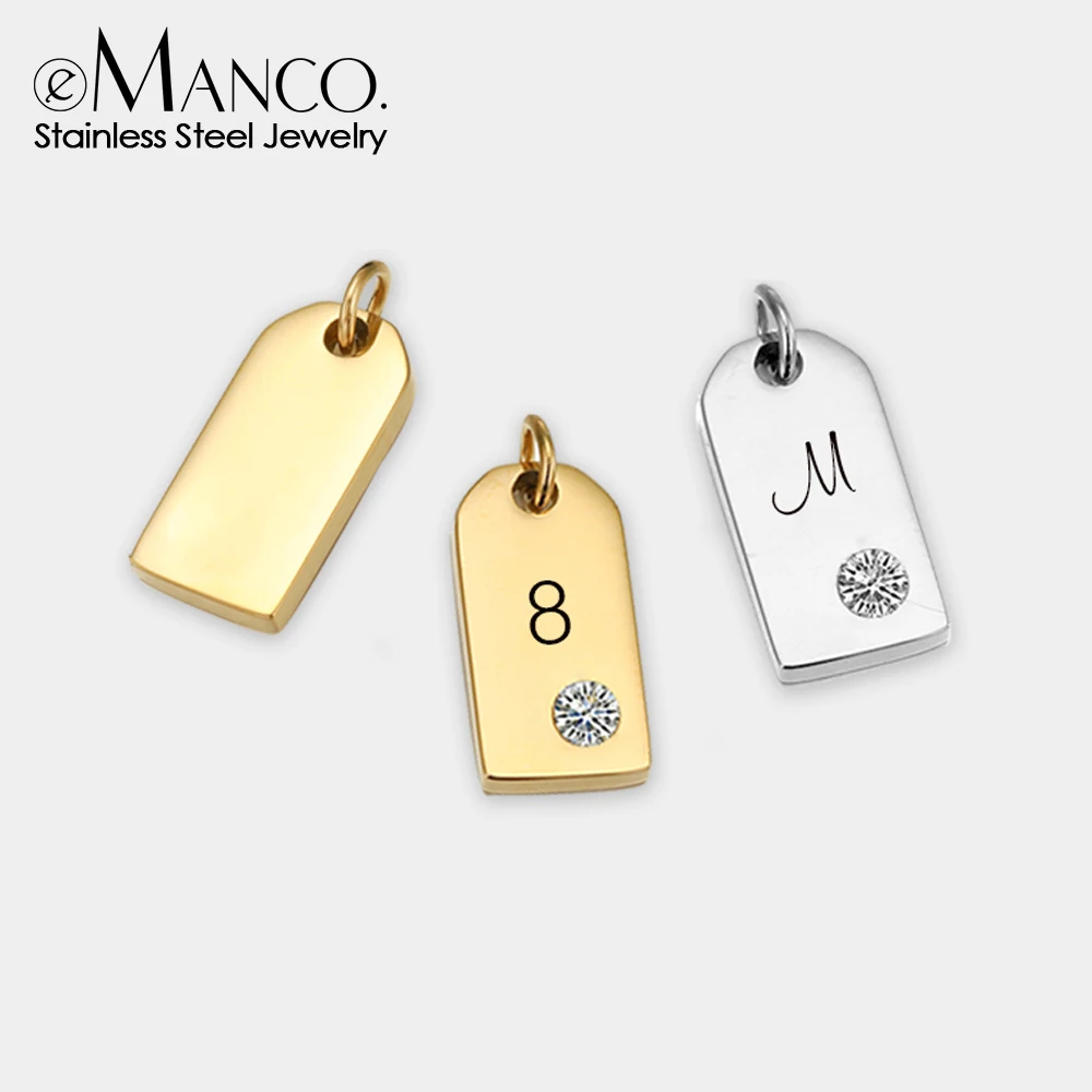 eManco Square Rhinestone Charms  316L Stainless Steel Pendant Necklace Accessaries Bracelet Charm for DIY Jewelry Making