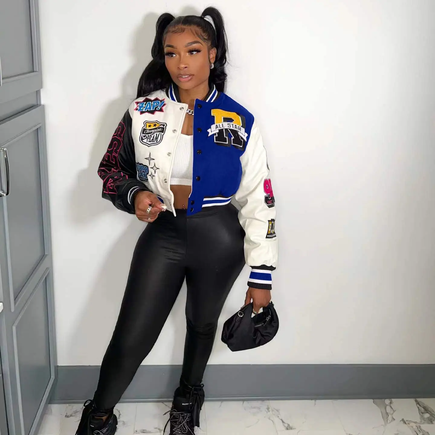 Plus Size Women Baseball Jackets Letter Patchwork Pilot Coat 2022 Winter Female Designer Jacket Lady Fall Fashion Casual Outwear