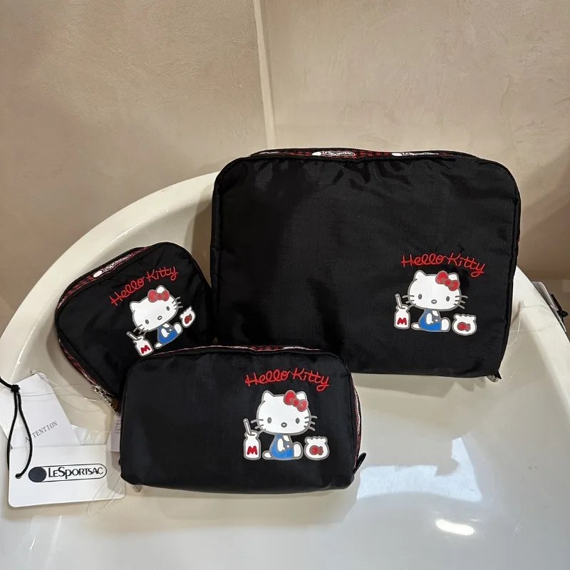 Sanrio черная косметичка с вышивкой Hello Kitty текстурированный съемник милая сумка для