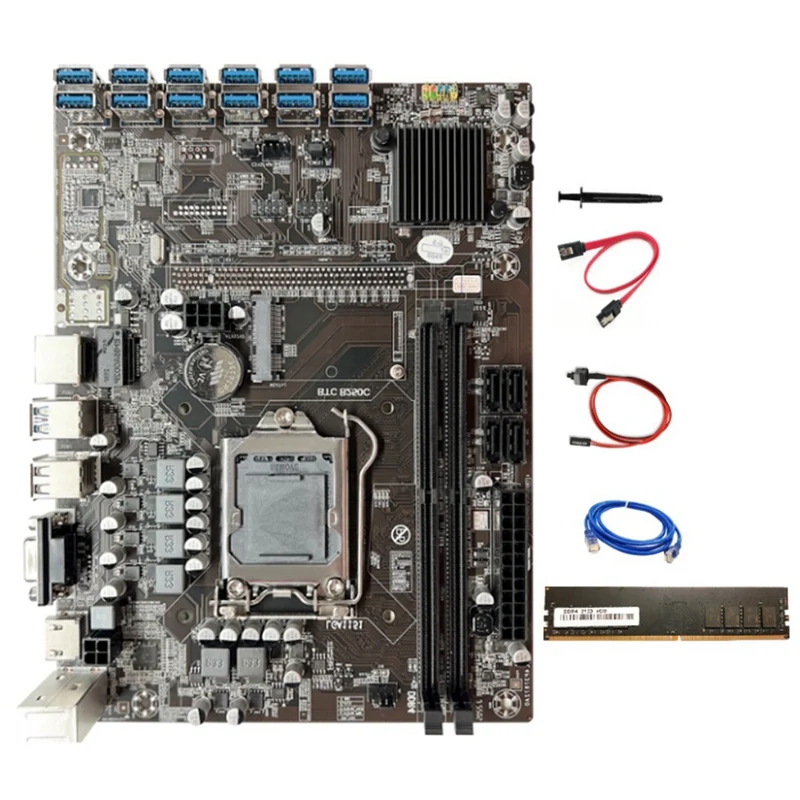 

Материнская плата B250C для майнинга BTC, 12XPCIE в Разъем USB3.0, LGA1151 DDR4 4 Гб 2133 МГц ОЗУ + сетевой кабель RJ45 + кабель SATA