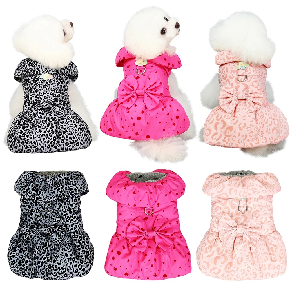 

Зимняя одежда для собак, теплая одежда для собак, пальто для домашних животных в горошек с леопардовым принтом, куртка для французского буль...