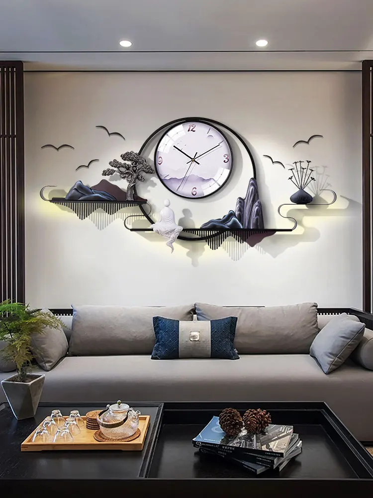 

Vintage Light Wall Clock Big Unique Frame Craft Quiet Metal Wall Clock Chinese Luxury Relogio Parede House Accessories OC50GZ