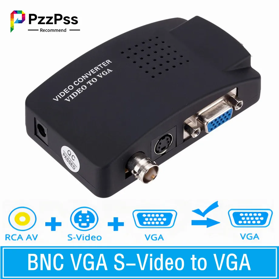 

PzzPss BNC VGA Composite S-Video to VGA Converter Video Converter VGA Output Adapter Digital Switch Box For PC Mac TV Camera
