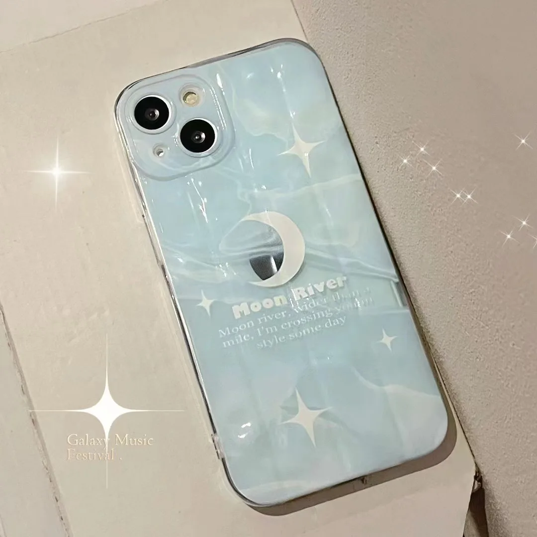 

Korean Crystal Moon Phone Case For Iphone 14Pro 12ProMax 12 13 14 11 Pro Max 14Plus Cover Soft Silicone Fundas