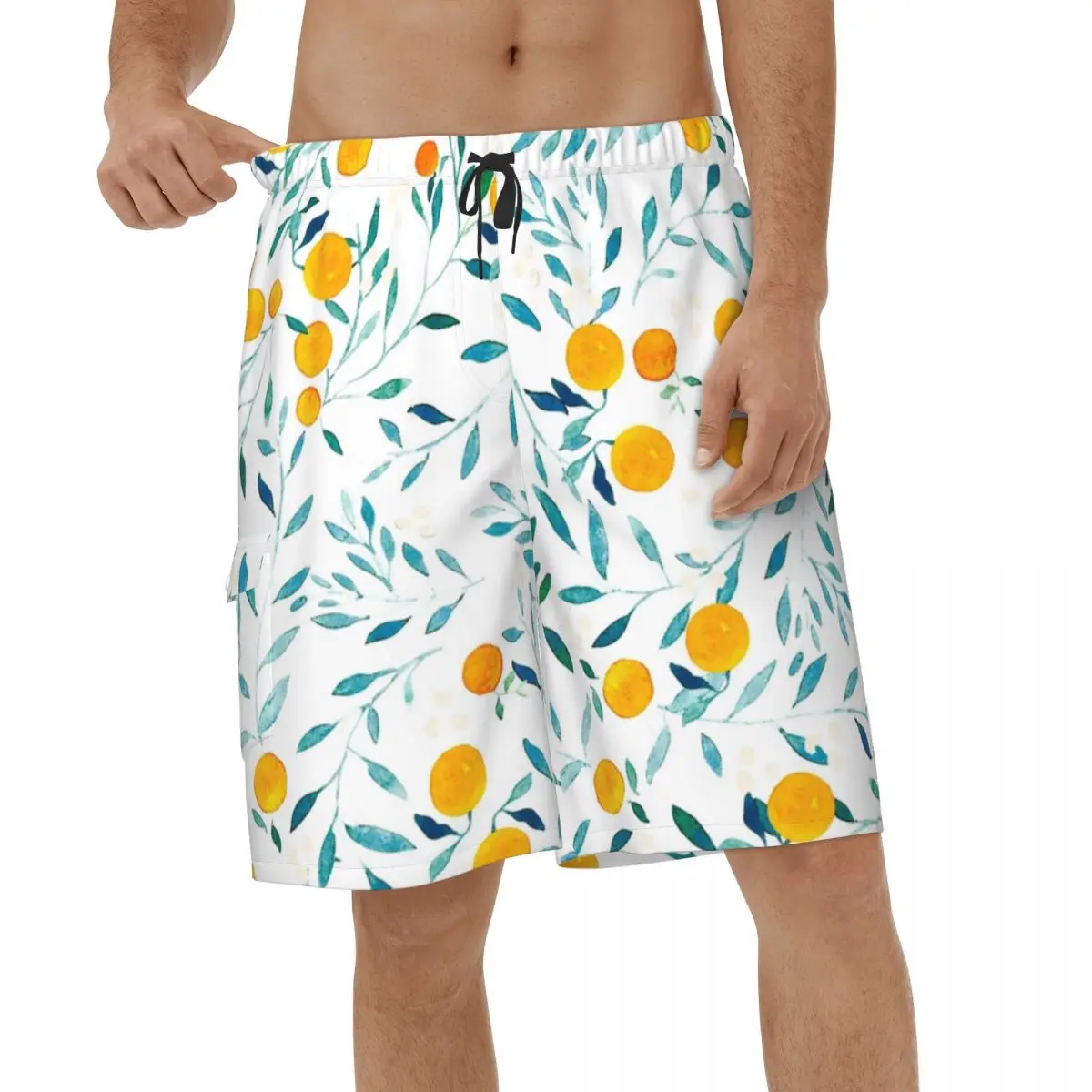 

Summer Orange Tree Men Beach Shorts Sports Swimwear Streetwear Vacation Flower Fruit Short Pants Male Breathable Short Pants
