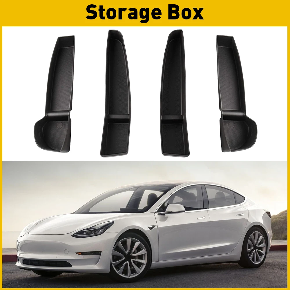 

4Pcs Car Door Side Storage Box For Tesla Model 3 2017 2018 2019 2020 2021 2022 Model Y Door Handle Storage For Tesla Accessories