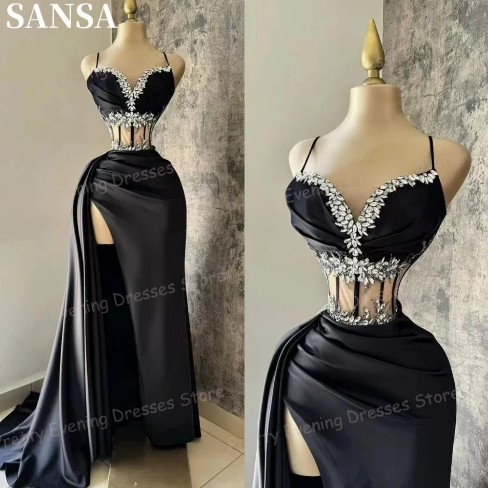 Sansa Изысканное блестящее атласное вечернее платье трапециевидной формы без