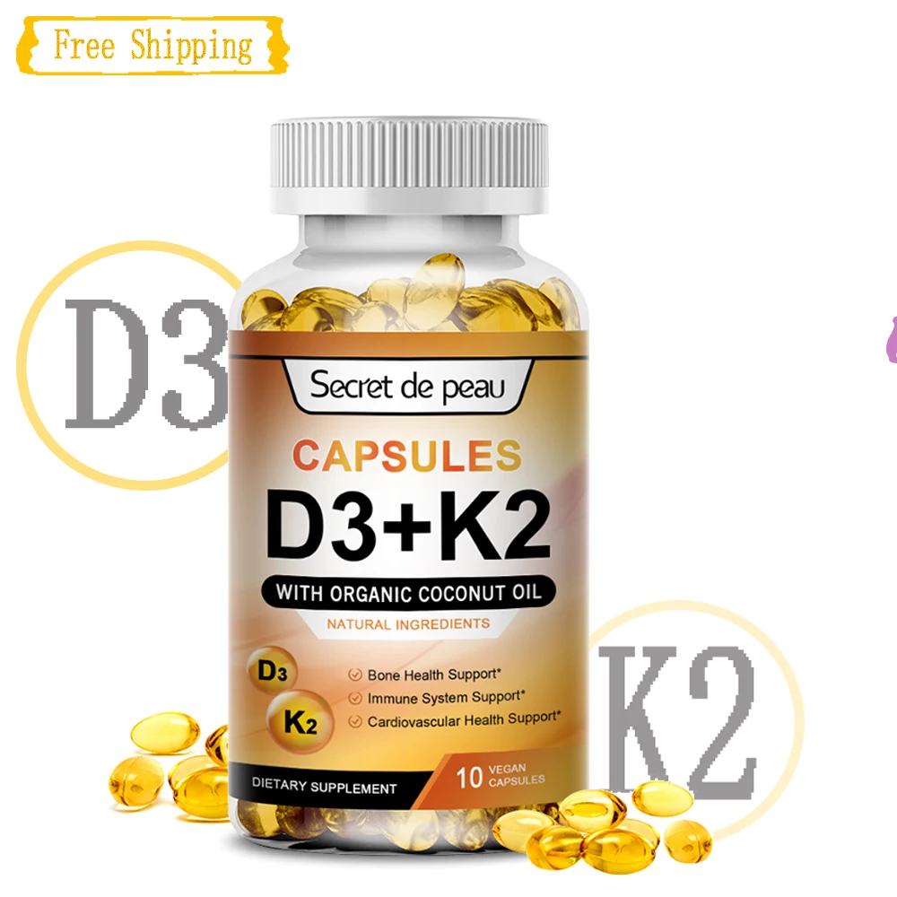 

Secret De Peau Beauty Organic Vitamin K2 D3 Capsule Bone and Heart Health Dietary Supplements Immune Support Health Care Vegan