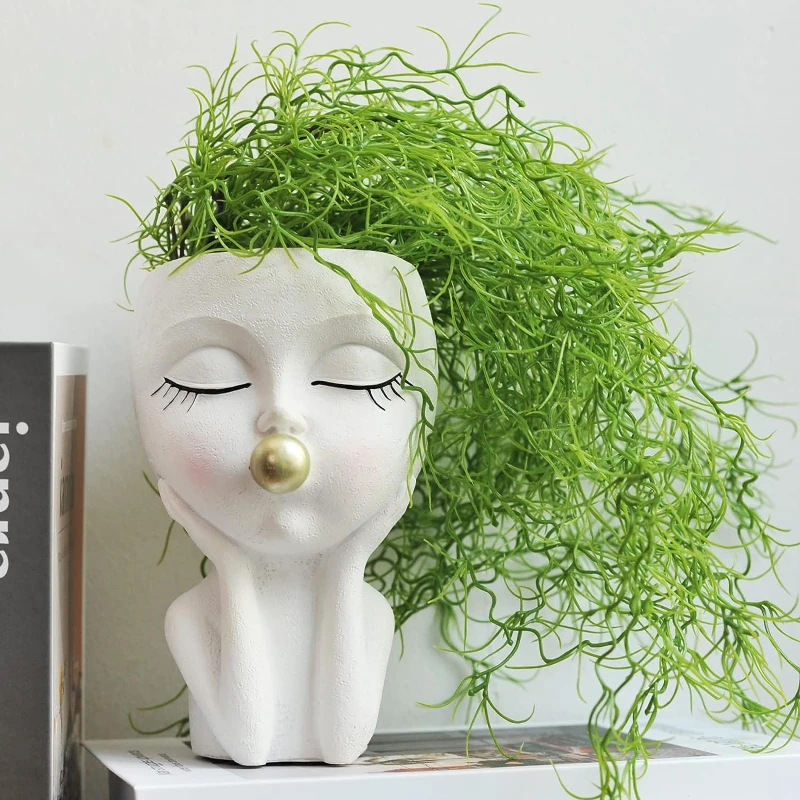 Милый керамический цветочный горшок с пузырьками Женская ваза для лица головой