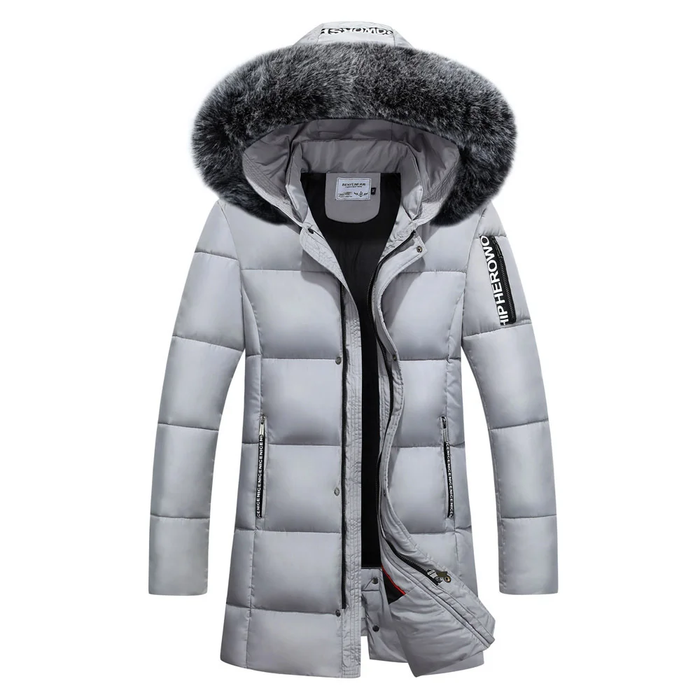 Мужская зимняя куртка на хлопковом наполнителе с меховым капюшоном - купить по