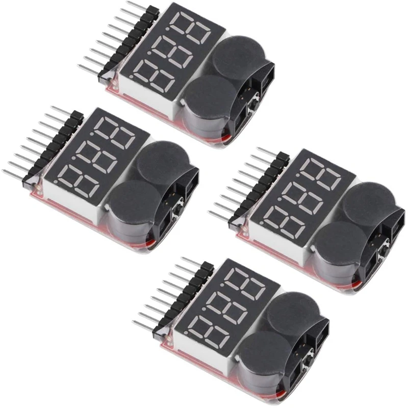 

RISE-4Pcs 1S-8S Lipo Battery Tester, RC Lipo Battery Low Voltage Alarm Buzzer Indicator Checker With LED For Lipo, Li-Ion