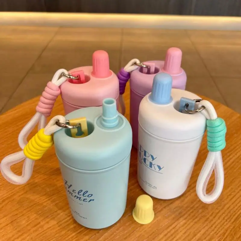 

With Thermal Insulation Thermos Mug Stainless Steel Portable Vacuum Cup 400ml Straw Straight Cup Water Bottle