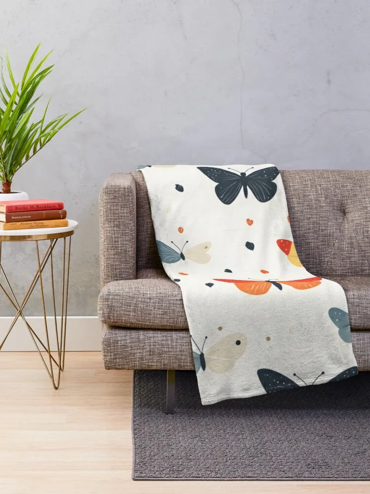 Whimsical Butterflies With Flowers And Hearts Garden |Colorful Design illustrati Throw Blanket