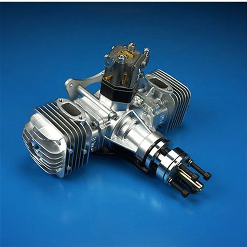 Двухцилиндровый бензиновый двигатель для самолета, двухтактный боковой выхлопной газовый двигатель с естественным воздушным охлаждением и ручным запуском объемом 60 куб. См