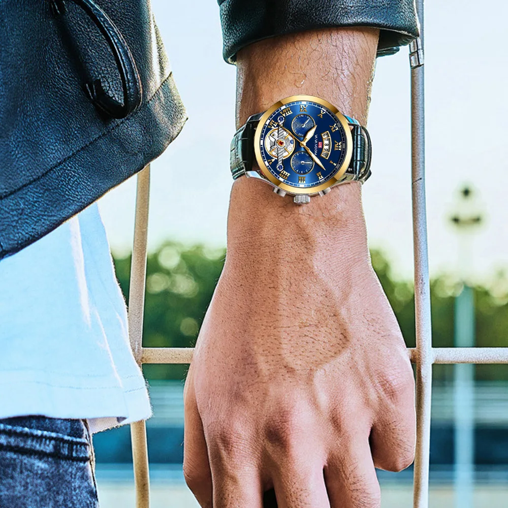 Часы наручные мужские с кожаным ремешком спортивные повседневные деловые в