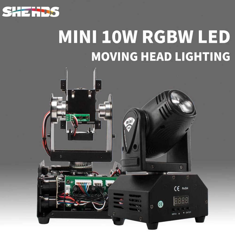SHEHDS Mini RGBW LED 10W Beam Moving Head Lighting High Power Lights For Party Disco DJ Light Ball Bar Concert
