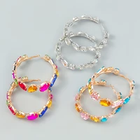 jijiawenhua new tricolor glass rhinestone hoop earrings womens earrings dinner wedding accessories fashion statement jewelry