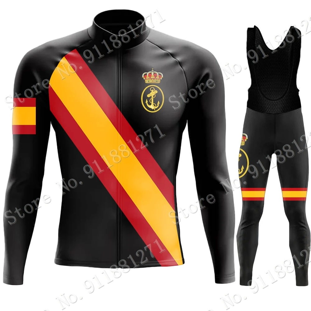 Armada Espana Team 2022 Cycling Jersey Set Spanish Thermal Fleece White Clothing Long Sleeve Road Pants Bib Bike Suit MTB Ropa