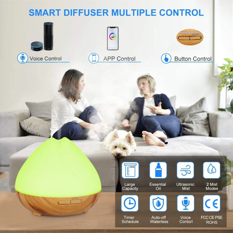 Увлажнитель воздуха Tuya ультразвуковой с RGB-подсветкой Wi-Fi для ароматерапии -