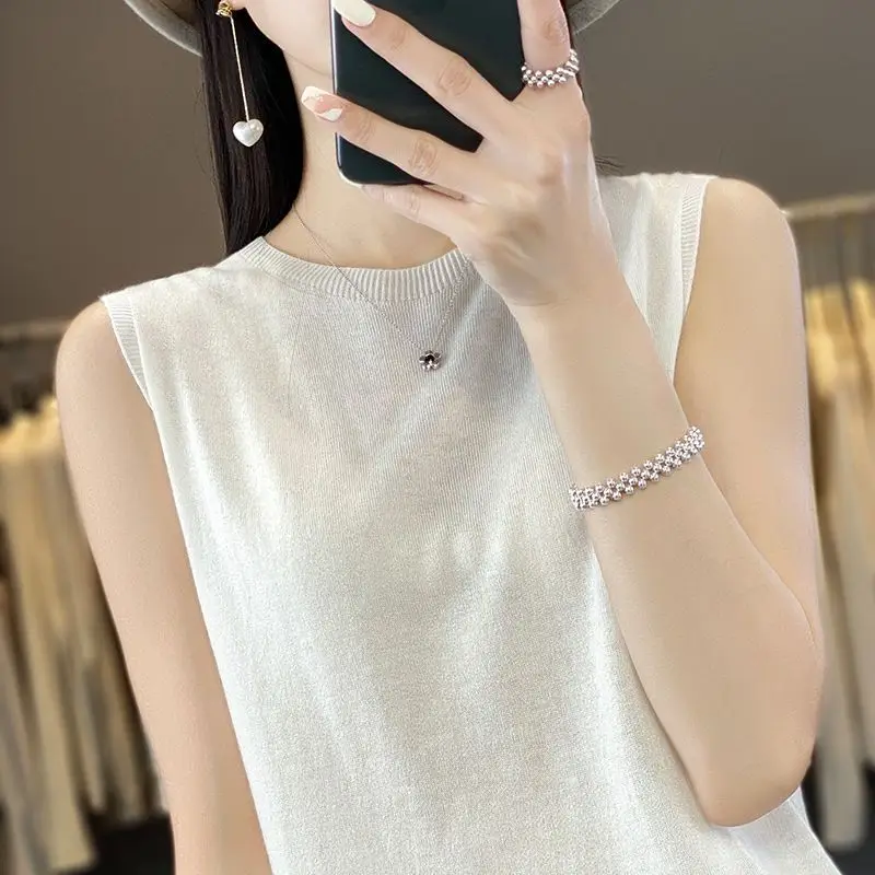 Жилет на бретельках с круглым вырезом Женская летняя одежда 2024 рубашка наряды