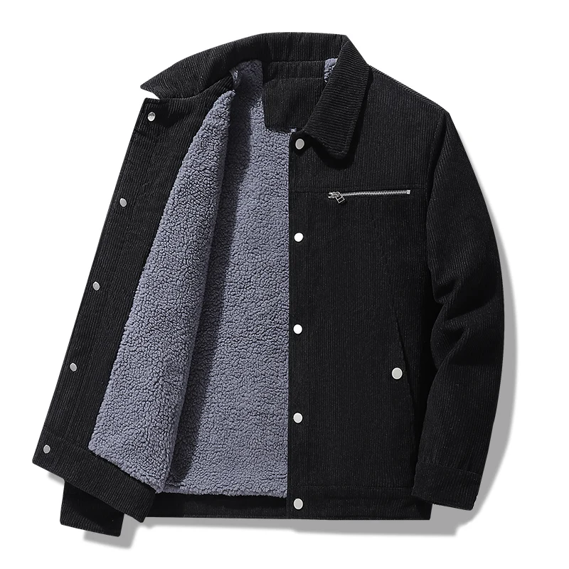 Men's Autumn and Winter New Warm Corduroy Coat Coat Stand Collar Autumn Casual Warm Cashmere Coat Thickened Fleece Clothing 5Xl