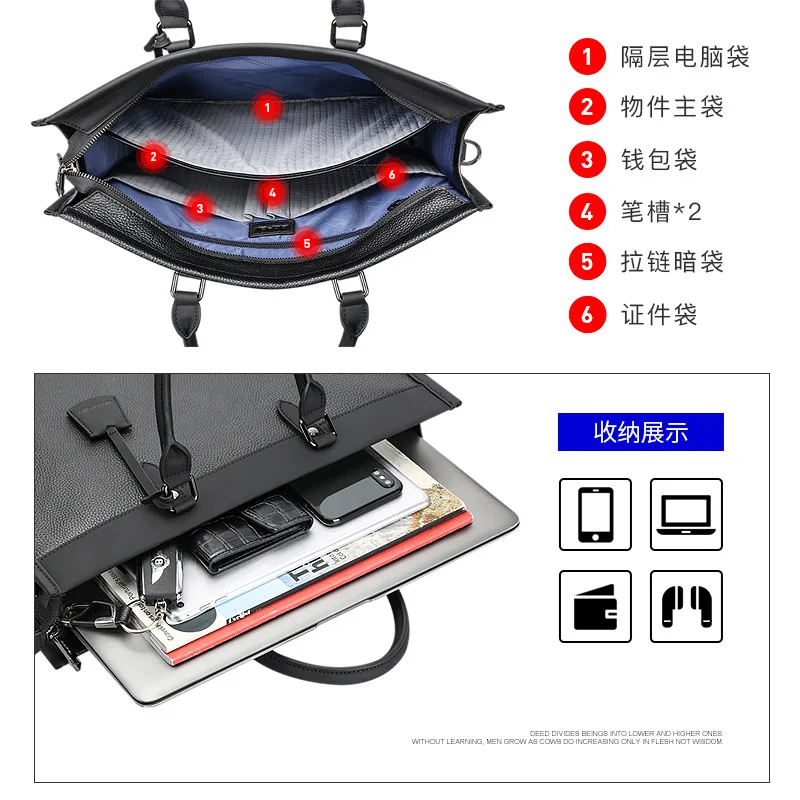 Leather handbag Men's business large capacity computer bag Single shoulder crossbody briefcase laptop bags for men sacoche homme