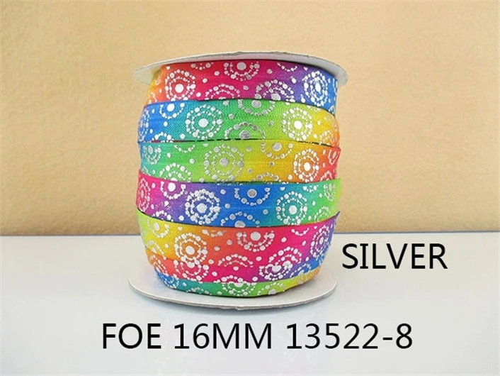 

5 Yards 5/8" 16mm Silver Foil Print Elastic Wrap Side Band Knotted DIY Hair Ties Elastic Ribbon Elastic Spandex Band,5Yc3067