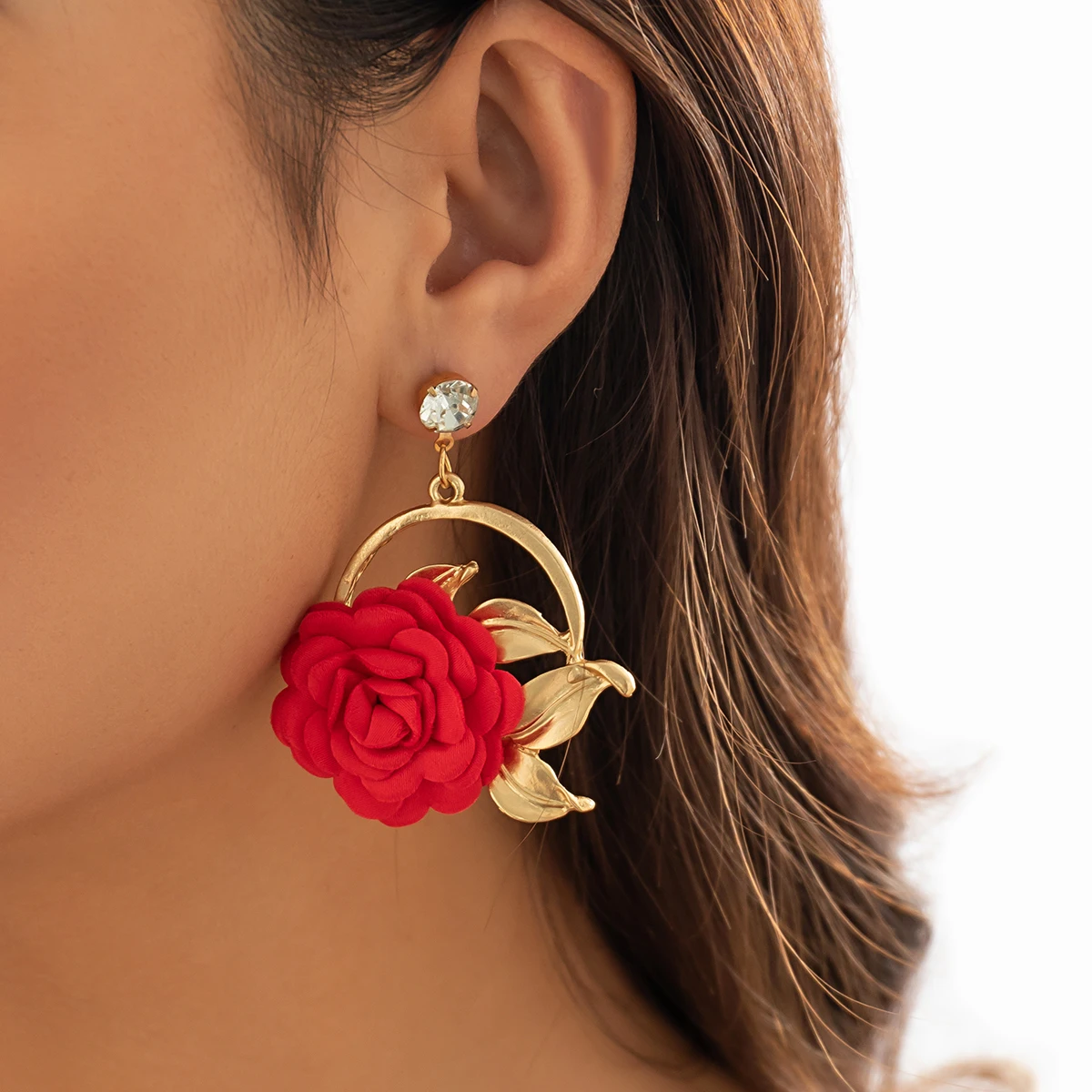 

Salircon Elegant Imitation Rose Big Flower Drop Earrings Fashion Creative Metal Pendant Big Earrings Punk Charm Party Jewelry