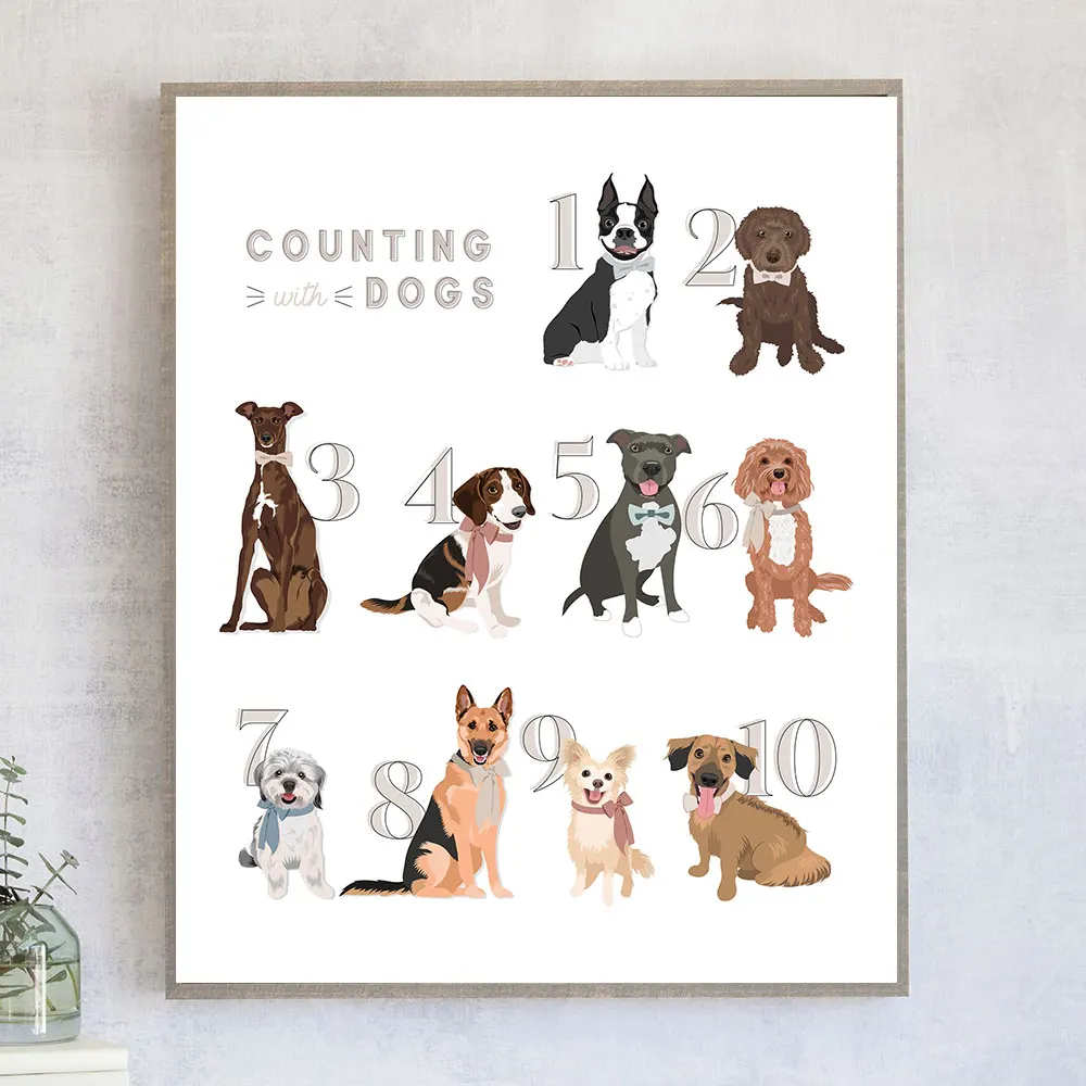 

Dog Alphabet Art for Boho Nursery Wall Artwork Poster Painting Numer 1-10 Posters and Prints Modern Pictures for Mural Art Decor