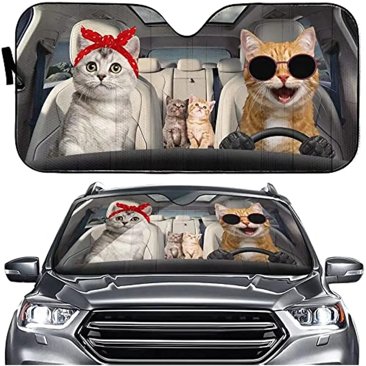 

Funny Family Cat Driver Auto Sun Shade Front Window Protector Car Cover,Windshield Sunshade,Car Sunshade,Auto Front Window Winds