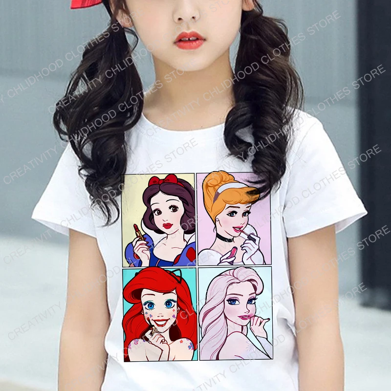 

Summer Disney Princess T-Shirt Children Ariel Snow White Girl Anime Kawaii Kid Cartoons T Shirts Casual Clothes Boy Short Sleeve
