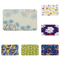 watercolor flower leaves bath mat colorful plant floral spring flannel bathroom decor rug doormat non slip backing room foot pad