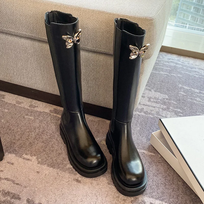 Ботинки женские длинные с круглым носком модные роскошные дизайнерские