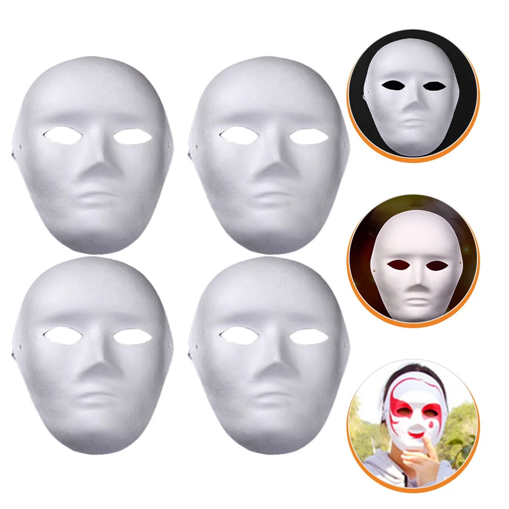 

4 Pcs Masquerade Mask Decorate Halloween Prop Blank Cosplay Party DIY Manual Supplies Masks White Pulp Handmade Men Women