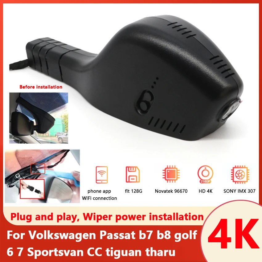 New!Easy Installation Wifi Car DVR Dash Cam High Quality HD 2160P For Volkswagen Passat b7 b8 golf 6 7 Sportsvan CC tiguan tharu
